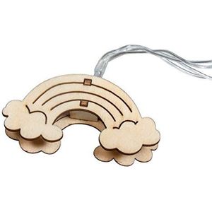 Rayher 69235159 LED-lichtketting met houten regenboog, lichtgeel, 175 cm, 10 LED's, batterij met timerfunctie, natuur, normaal