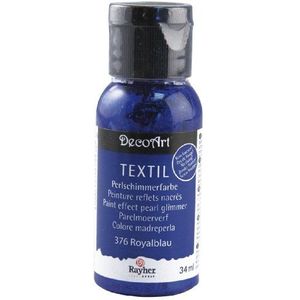 Rayher 38502376 Glanzend textielverf/textielverf koningsblauw, fles 34 ml, zeer dekkend, romige acrylverf speciaal voor textiel, wasbestendig, iriserend, glanzend, parelglans