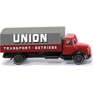 Wiking - 094906 - Vrachtwagen - Karmijnrood - Basaltgrijs Dekzeil - Miniatuur
