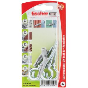 Fischer 4x Universaldübel UX 6x35 RH mit Rundhaken - 94248