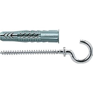 FISCHER Universele pluggen UX 8 x 50 RH, elk 25 nylon pluggen met bijpassende ronde haken, multifunctionele pluggen met rand, voor optimale grip bij bevestigingen in beton, gipsplaat, kalkzandsteen