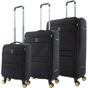 National Geographic Kofferset 3 Delig - Reiskoffer Set - zachte Kofferset - Trolleyset - Passage- Zwart