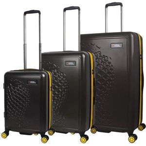 National Geographic Kofferset 3 Delig - Reiskoffer Set - Harde Kofferset - Trolleyset - Globe- Zwart