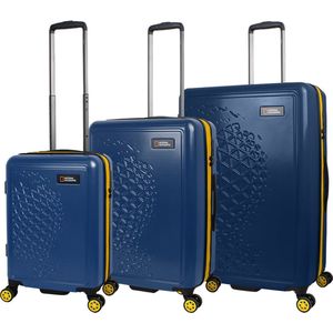 National Geographic Kofferset 3 Delig - Reiskoffer Set - Harde Kofferset - Trolleyset - Globe- Blauw