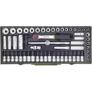 PROXXON Steeksleutelset, super-compacte set met 3/8"" schakelratel, 65-delige gereedschapsset met stalen kast, 23112, 4,5 x 2 x 0,55 cm