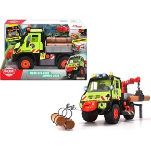 Dickie Toys Unimog Houten trolley met elektrische lier en kraanarm met joystickbediening, met geluid en licht, voor kinderen vanaf 3 jaar