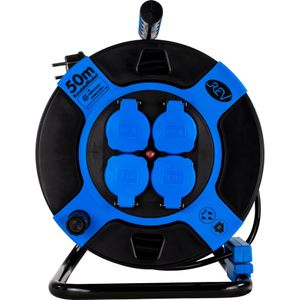 REV - Kabelhaspel - 50 Meter - Slagvast Kunststof - 4 Spatwaterdichte Contactdozen