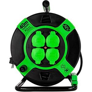 REV Kabelhaspel EX, 40m, H05RR, IP44, 3000W, verlengkabel, outdoor, 4 geaarde stopcontacten, groen