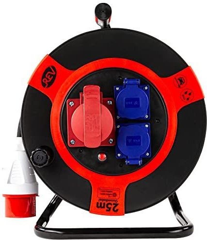 REV - Kabelhaspel EX - Rood - 25m - H07RN - IP44 - 9000W - Outdoor met 1 CEE en 2 geaarde stopcontacten