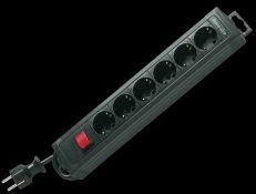 Stekkerdoos - Zwart - Kunststof - 6 Stopcontacten - 2,4 Meter Kabellengte
