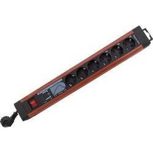 REV - 6-f. PC Socket Line - Stekkerdoos - Zwart - 3,0m - 250V 3500W 16A