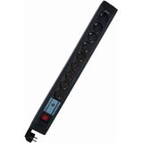 Stekkerdoos - 6-voudig - Zwart - Kunststof - Met Overspanningsbeveiliging