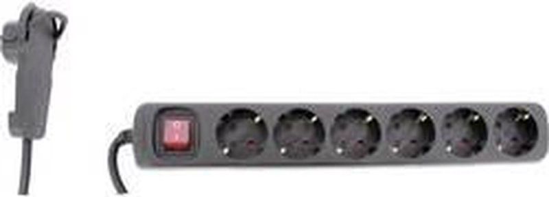 REV - Stekkerdoos - Zwart - Slagvast Kunststof - 6 Stopcontacten
