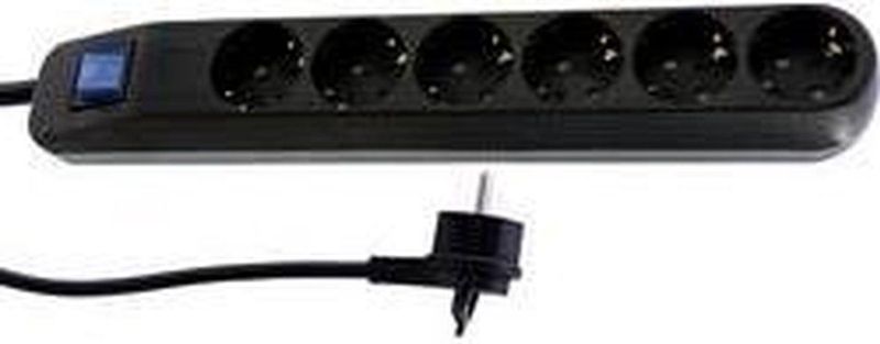 Stekkerdoos - 6 Stopcontacten - Slagvast Kunststof - Verlichte Schakelaar