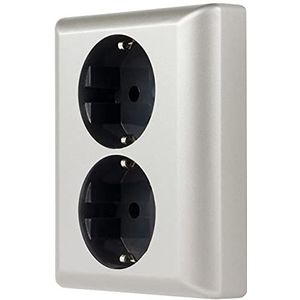 REV 0236100712 Quadro, inbouw stopcontact 2-voudig. Complete set: frame en inzetstuk, zilver