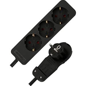 REV Stekkerdoos SMART - meervoudige stekkerdoos 3-voudig met platte stekker - ideaal voor gebruik achter meubels, kabel 2 m, max. 3680 W, zwart