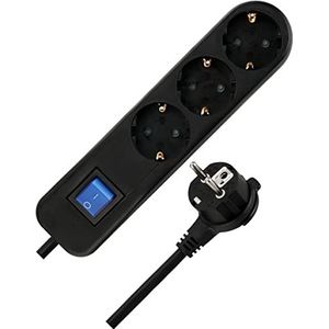 REV ICE verlengkabel, stekkerdoos, meervoudige stekkerdoos 3-voudig, kabel 5m, max. 3500W, zwart