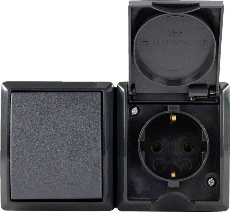 REV 0007861900 Stopcontact (opbouw) Met schakelaar IP44 Antraciet