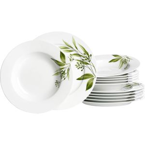 Look - Gebloemd - Serviesset - Groen - Porselein - 6 Stuks
