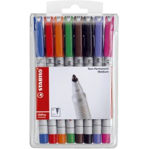 Overheadstift - STABILO OHPen universal - wateroplosbaar medium - 8 stuks - met 8 verschillende kleuren