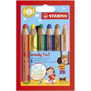 STABILO Woody 3 in 1 - Multitalent Kleurpotlood - Etui Met 6 Kleuren