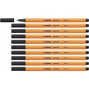 STABILO Point 88 - Premium Fineliner - Fine 0,4 Mm – Zwart– Doos 10 Stuks