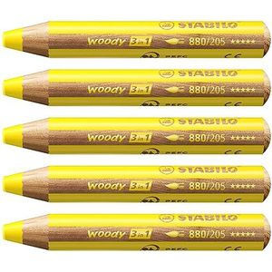 STABILO 880/205 Kleurpotlood, waterverf & waskrijt - Woody 3 in 1-5 stuks - geel