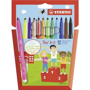 Stabilo - Trio A-Z - Viltstiften - Multikleur - Ergonomische Gripzone - 12 Stuks