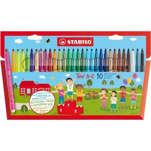 STABILO Trio A-Z - Viltstift - Met Ergonomische Driekantige Gripzone - Etui Met 30 kleuren