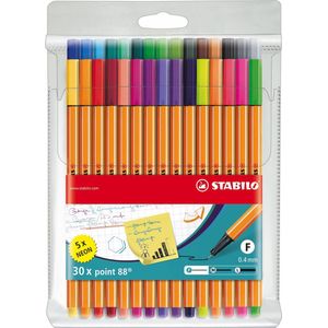 Fineliner - STABILO point 88-30 stuks - met 30 verschillende kleuren inclusief 5 neonkleuren