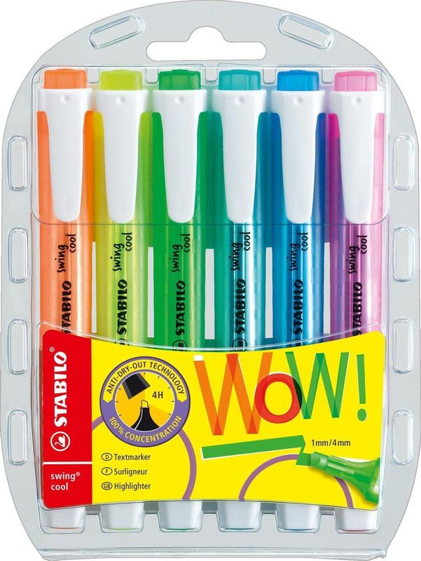 STABILO Swing Cool - Markeerstift - Etui Met 6 Kleuren - Neon Kleurenset