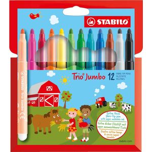 STABILO Trio Jumbo - Viltstift - Met Extra Dikke Punt 3,0 mm - Etui met 12 kleuren