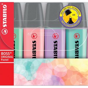 STABILO BOSS ORIGINAL Pastel - Markeerstift - Markeren Met Pastelkleuren - Etui Met 4 Kleuren