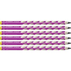 Linkshandig grafietpotlood, STABILO EASYgraph, set van 6 HB grafietpotloden (roze)