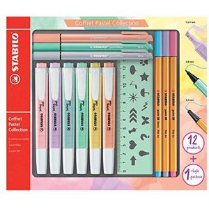 Stabilo Pastel Collection debarkeerde, gemegd set, 13-delig: 6 Stabilo Swing Cool + 3 Stabilo Point 88 + 3 Stabilo PointMax + 1 sjablonenliniaal