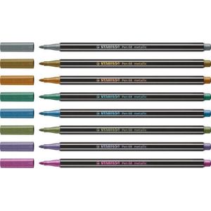 STABILO Pen 68 - Premium Metallic Viltstift - Etui Met 8 Kleuren