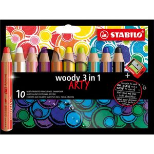 STABILO Woody 3 in 1 - Multi Talent Kleurpotlood - ARTY Etui Met 10 Kleuren + Puntenslijper