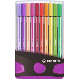 STABILO Pen 68 - Premium Viltstift - ColorParade - Antraciet/Roze - Set Met 20 Verschillende Kleuren