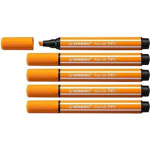 STABILO Pen 68 MAX Lot de 5 feutres à pointe biseautée épaisse Orange