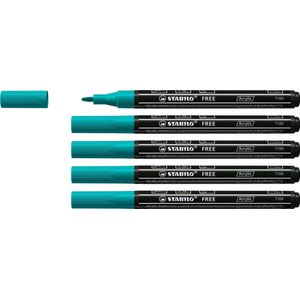 STABILO FREE - Acryl Marker - T100 - Ronde Punt - 1-2 mm - Turquoise Groen - Doos 5 stuks