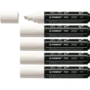 STABILO FREE - Acryl Marker - T800C - Schuine Punt - 4-10 mm - Wit - Doos 5 stuks