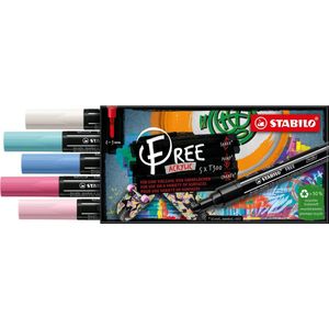 STABILO Acrylmarker - STABILO FREE Acryl T300 - Kartonnen etui x 5 verfmarkers - Medium punt - Set 1 ''Candy''