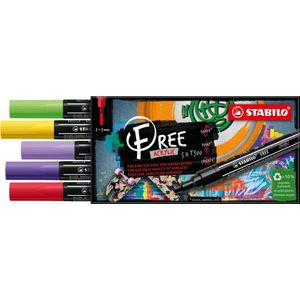 STABILO FREE - Acryl Marker - T300 - Ronde Punt - 2-3 mm - Set Vibrant - Met 5 Verschillende Kleuren