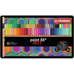 STABILO Point 88 - Premium Fineliner - Fine 0,4 Mm - Metalen Etui Met 66 Stuks