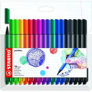STABILO pointMax - Hardtip Fineliner - Large 0,8 mm - nylon punt - Etui Met 18 Kleuren