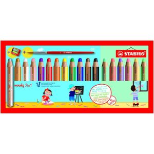 STABILO Woody 3in1 Potloden - 18 Kleuren + Puntenslijper