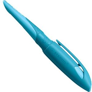STABILO Stylo scolaire ergonomique pour gaucher avec plume standard M EASYbirdy 3D Wildlife Special Edition en bleu – Avec cartouche
