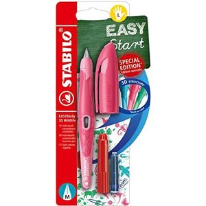 Ergonomische schoolvulpen voor linkshandigen met standaardpunt M - STABILO EASYbirdy 3D Wildlife Special Edition in roze - inclusief inktpatroon en hulpstuk