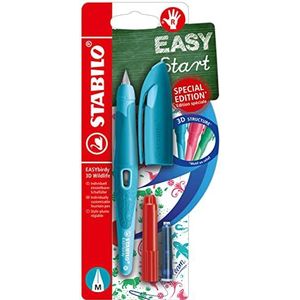 STABILO - Ergonomische schoolvulpen voor rechtshandigen met standaardpunt M - EASYbirdy 3D Wildlife Special Edition in blauw - inclusief inktpatroon en hulpstuk