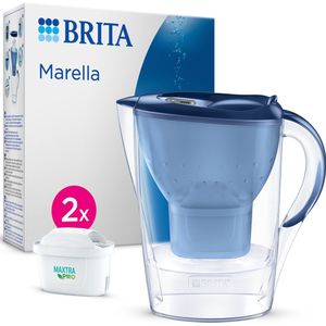BRITA Marella Cool Waterfilterkan met 2 stuks MAXTRA PRO ALL-IN-1 Filterpatroon - 2,4L - Blauw - Voordeelverpakking | Optimaal Hydrateren met Brita Maxtra Filter voor Brita Waterfilterkan